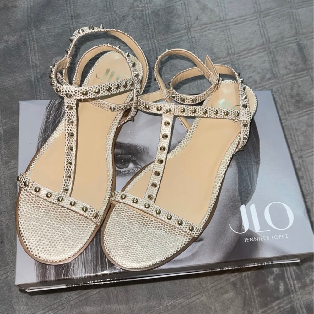 New Gold Metallic Snake Print jlo sandals